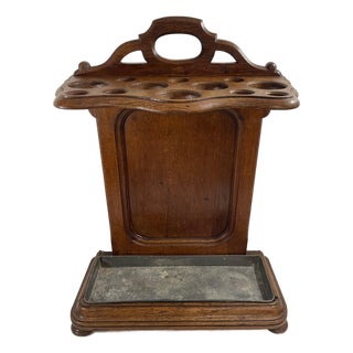 1890s French Oak Twelve Hole Umbrella Cane Stick Stand For Sale