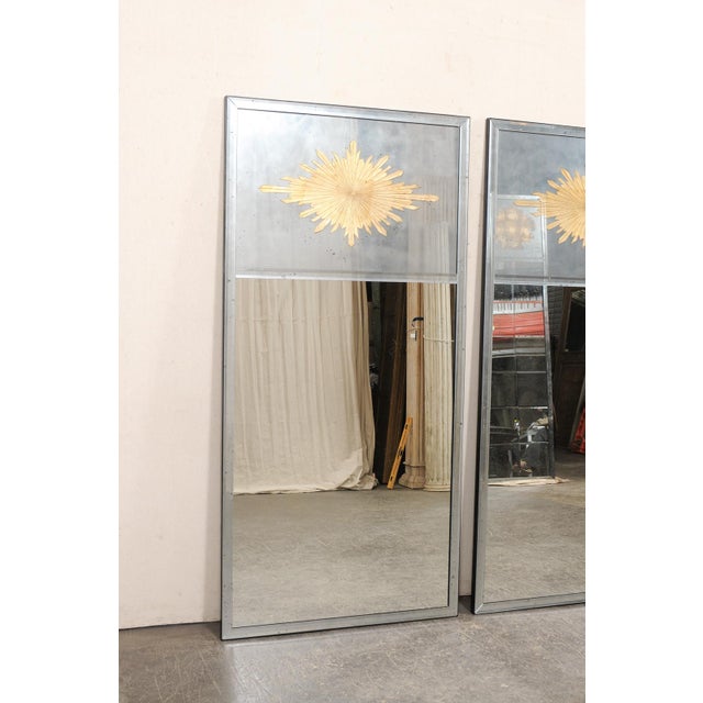 Silver Pair of Silver & Gold Églomisé Sunburst Mirrors For Sale - Image 8 of 14
