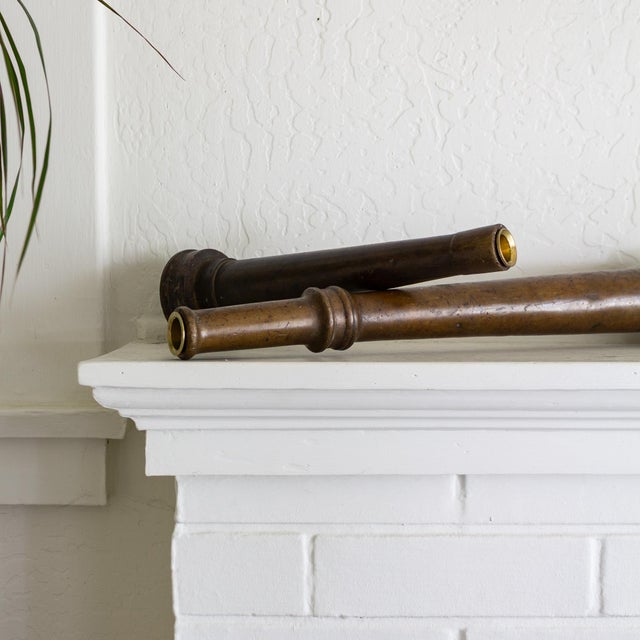 Set of Large Antique Brass Fireman Fire Hose Nozzle Candle Holders For Sale - Image 15 of 16