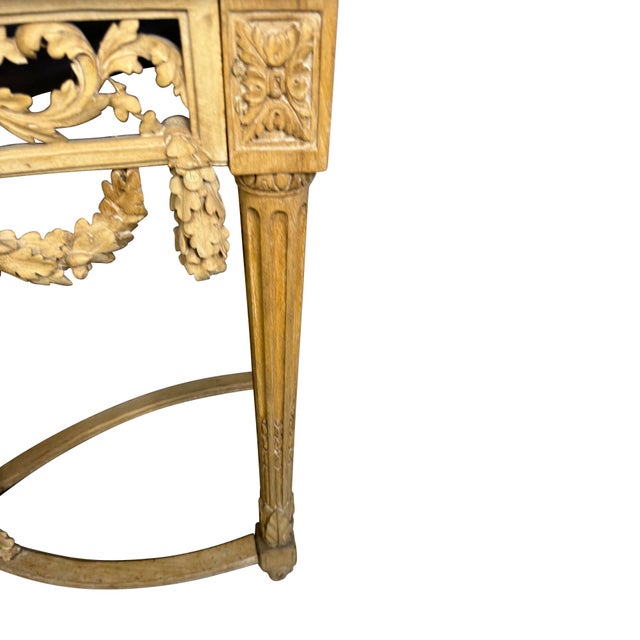Wood Antique Louis XVI Console Table, Carved Pine & Marble Top, 1870 For Sale - Image 7 of 10