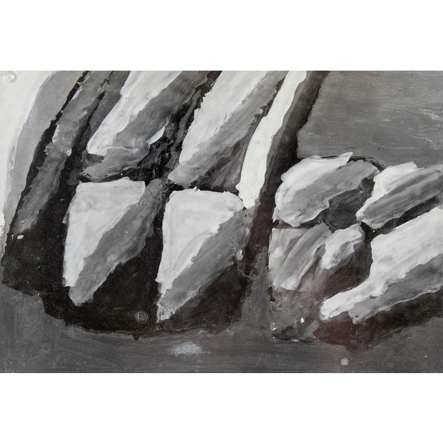 Vintage Mid Century Abstract Gray & White Painting For Sale