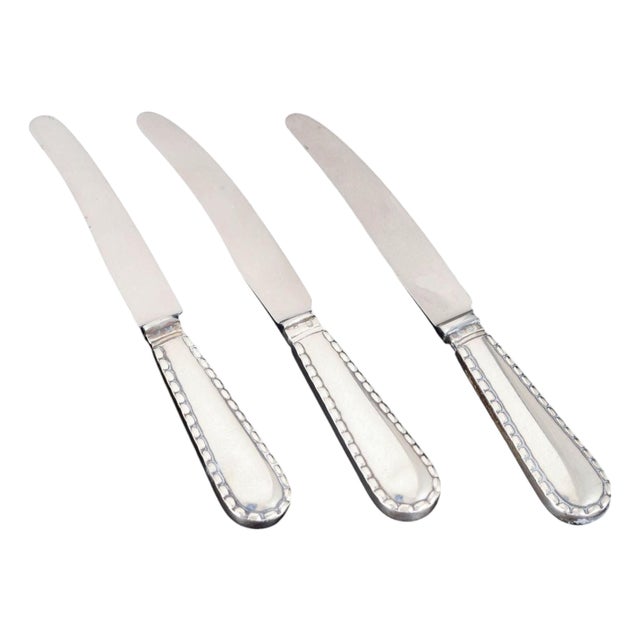 Knives in Silver and Stainless Steel with Beaded Pattern by Georg Jensen, 1930s, Set of 3 For Sale