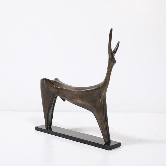 Metal Mid-Century Modernist Bronze Deer Sculpture Signed Aharon Bezalel For Sale - Image 7 of 17