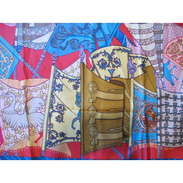 Hermes France Carre 90 Etendards Et Bonnieres Flags & Banners Red Silk Scarf For Sale In Portland, OR - Image 6 of 9