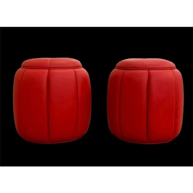 Vintage Custom Upholstered Round Ottoman For Sale - Image 4 of 8