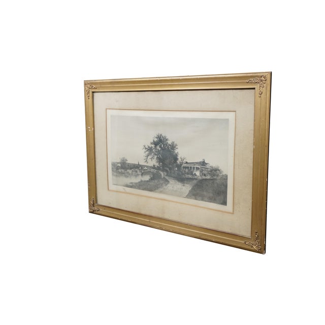 Victorian Antique Ernest C Rost Signed Home of Henry Longfellow Etching 34" For Sale - Image 3 of 11