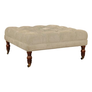 Calico Corners Custom Tufted Upholstered Large Square Ottoman For Sale