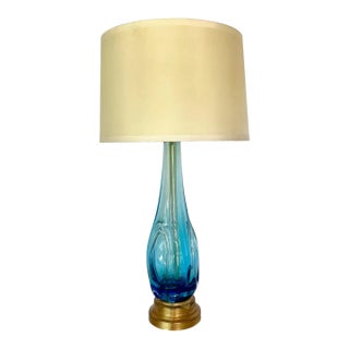 Blue & Clear Seguso Murano Organic Table Lamp For Sale