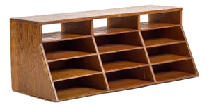 Vintage 1950s Large Modernist Wooden Desktop Cubby W/ Angled Slotted Compartments - Handmade Office Storage Organizer