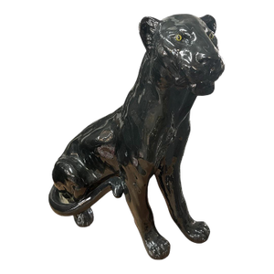 Majestic Vintage Black Glazed Panther Sculpture/Statue