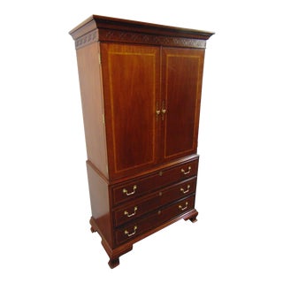 Councill Chippendale Inlaid Mahogany Linen Press For Sale