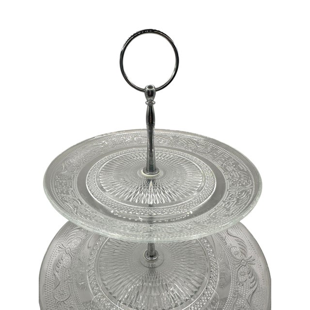 Metal Vintage 3-Tier Pressed Glass Serving Stand For Sale - Image 7 of 12