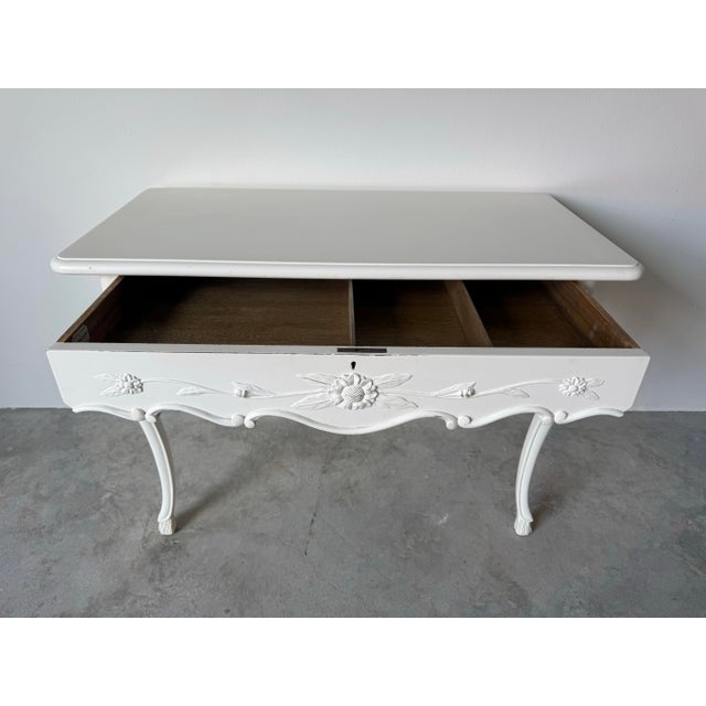 Vintage French Provincial White Painted Foyer Console / Secretary Desk by Auffray & Co. For Sale - Image 4 of 12