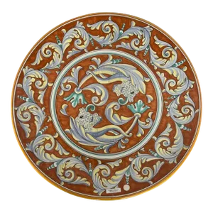 1990s Large Italian Hand-Painted Round Ceramic Wall Plate