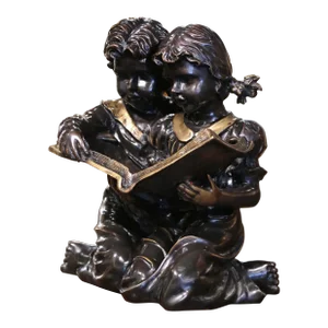 19th Century French Two-Tone Bronze "Children Reading Book" Children Composition