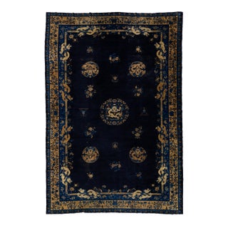 10 X 15 Antique Handmade Traditional Peking Chinese Wool Rug in Blue For Sale