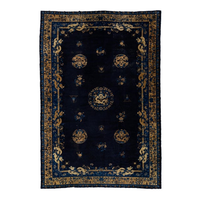 10 X 15 Antique Handmade Traditional Peking Chinese Wool Rug in Blue For Sale