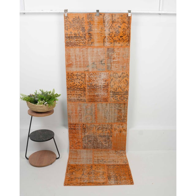 Orange Vintage Orange Patchwork Turkish Runner Rug - Handwoven Boho Carpet For Sale - Image 8 of 10