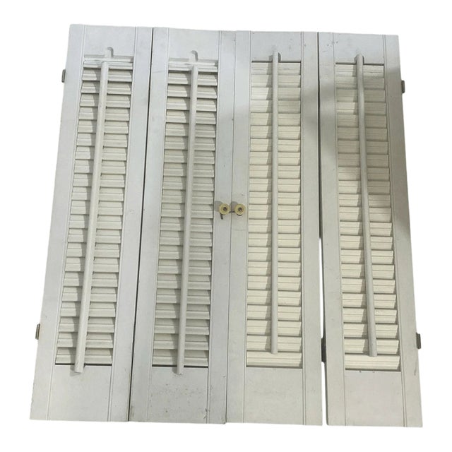 Vintage Bi Fold Interior 24”x 28” Wood Window Plantation White Shutters For Sale