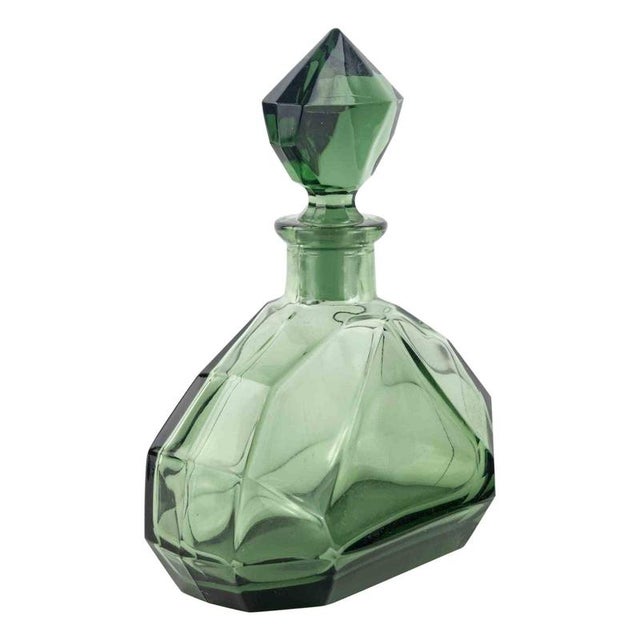 Glass Vintage Cubist Art Deco Decanter in Green Art Glass, France, 1930s For Sale - Image 7 of 7