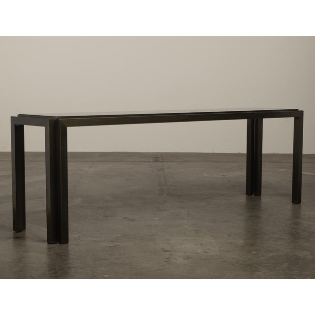 1960s Metallic Console Table Long & Low Glass Gunmetal Ultra Cool 73” For Sale - Image 4 of 16