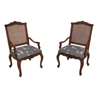 Pair Lineage French Louis XV Style Cane Back Open Fauteuil Armchairs For Sale