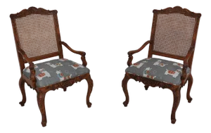 Pair Lineage French Louis XV Style Cane Back Open Fauteuil Armchairs