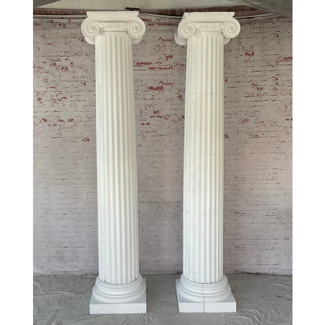 Neoclassical Very Large 8 Ft Neoclassical Fluted White Carved Wood Architectural Columns, a Pair For Sale - Image 3 of 15