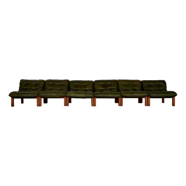 Lounge Chairs in Green Leather, Denmark, 1970s For Sale
