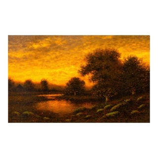 American Antique Oil Painting of Evening Landscape by George W. Drew For Sale