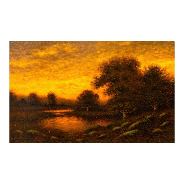 American Antique Oil Painting of Evening Landscape by George W. Drew For Sale