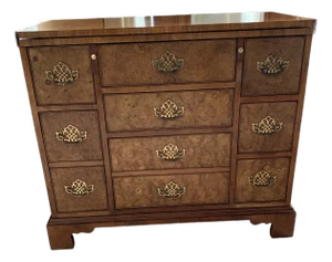 Vintage Baker Chippendale Style Burl Flip Top Server Chest