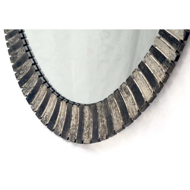 Oval Silver Gilt Composite Scallop Motif Wall Mirror Mid Century Modern For Sale - Image 4 of 9