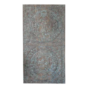 Handcarved Kamasutra Wall Art, Washed Blue Shabby Chic Barn Door 73x36