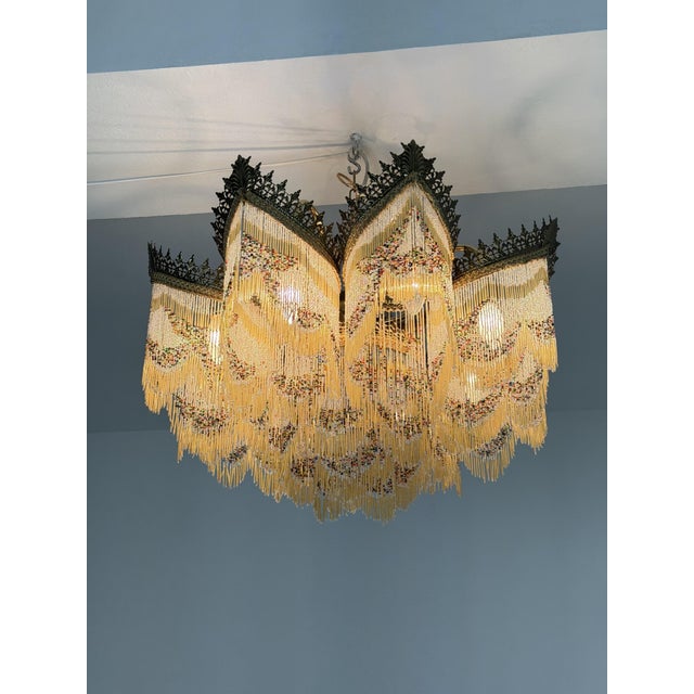 Art Deco Nine-Light Chandelier with Colored Fringes, 1940s For Sale - Image 4 of 13