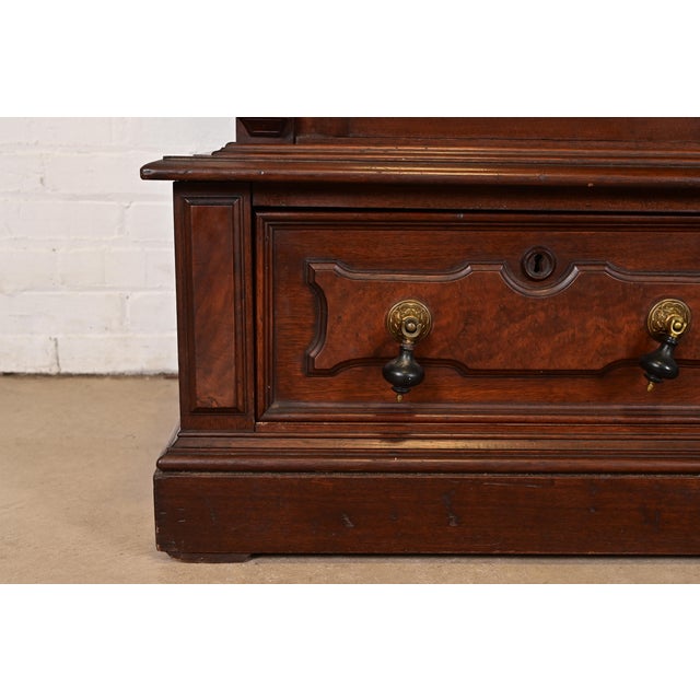 Herter Brothers Style Antique Eastlake Victorian Carved Walnut and Burl Wood Bookcase, Circa 1880s For Sale - Image 10 of 14