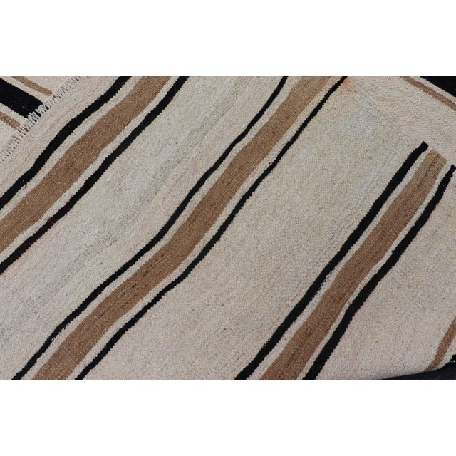 Turkish Vintage Kilim Rug With Ivory Field and Warm Brown Stripes For Sale - Image 12 of 12
