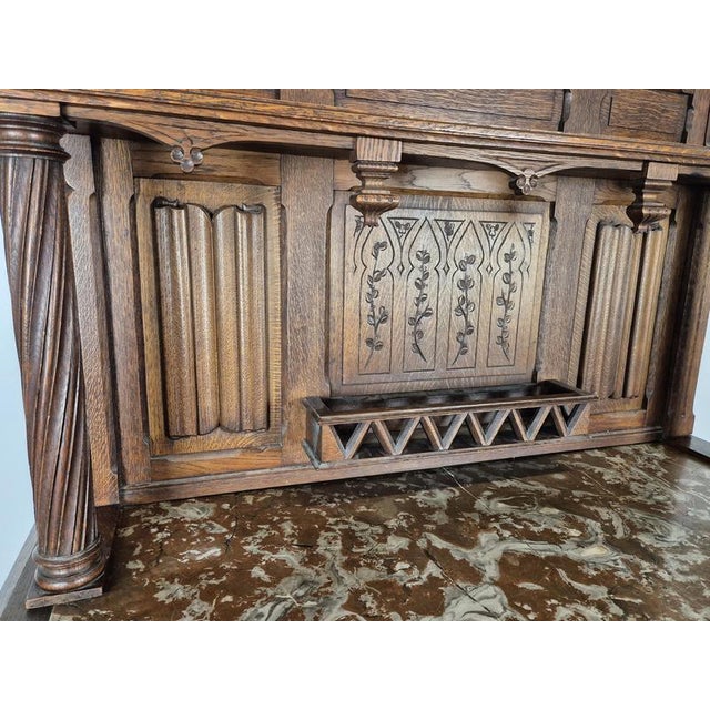 Gothic Sideboard in Walnut & Griotte Marble For Sale - Image 11 of 12