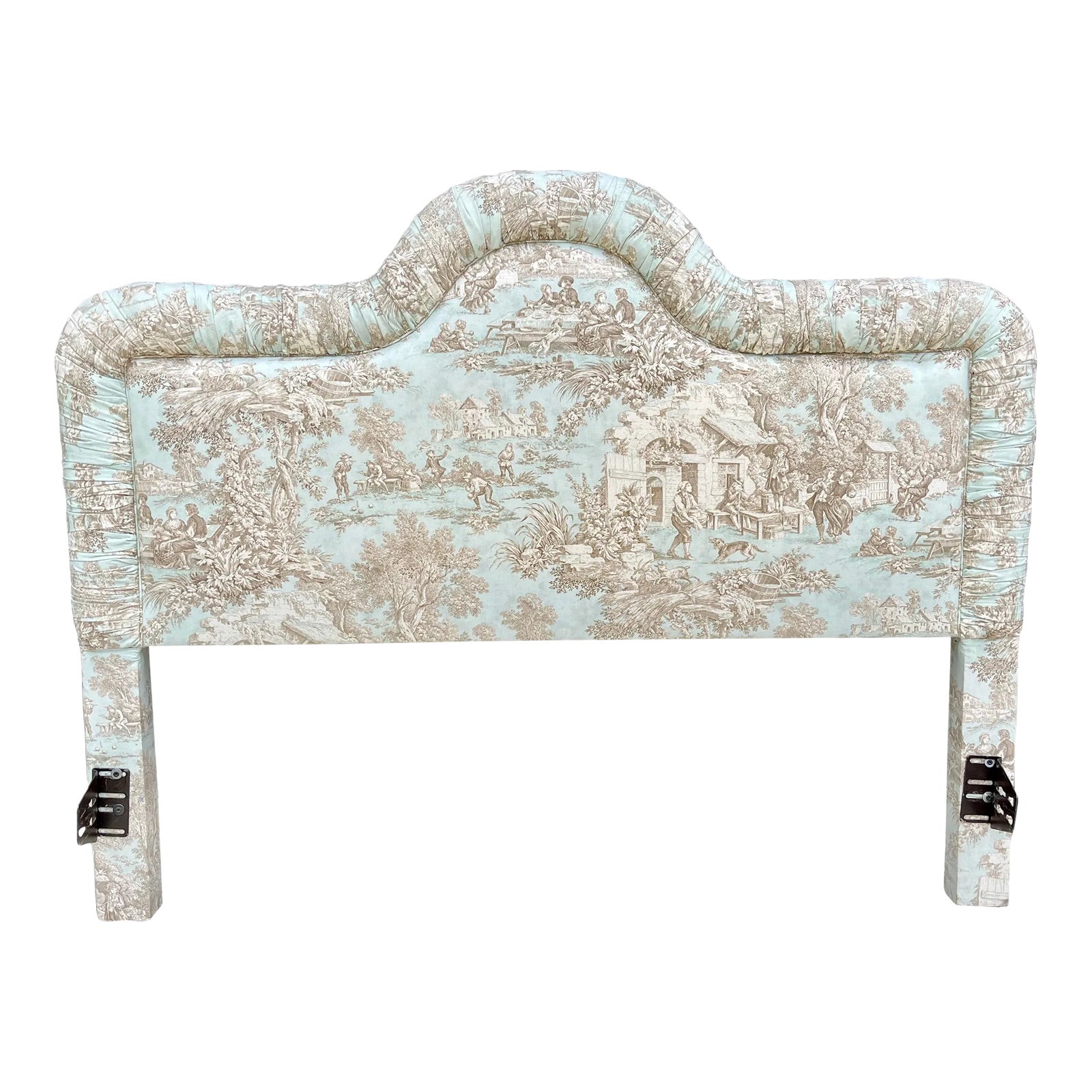 Vintage Custom Kravet Lutece Lagoon French Toile Cottage Queen Bed ...