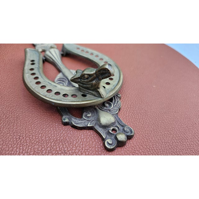 Art Deco Brass Door Knocker with Horseshoe and Horse Head, 1920s For Sale - Image 3 of 5