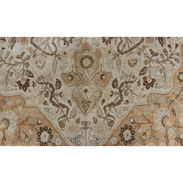 Antique Persian Tabriz Rug With Layered Medallion in Light Copper, Brown & Cream For Sale - Image 11 of 16