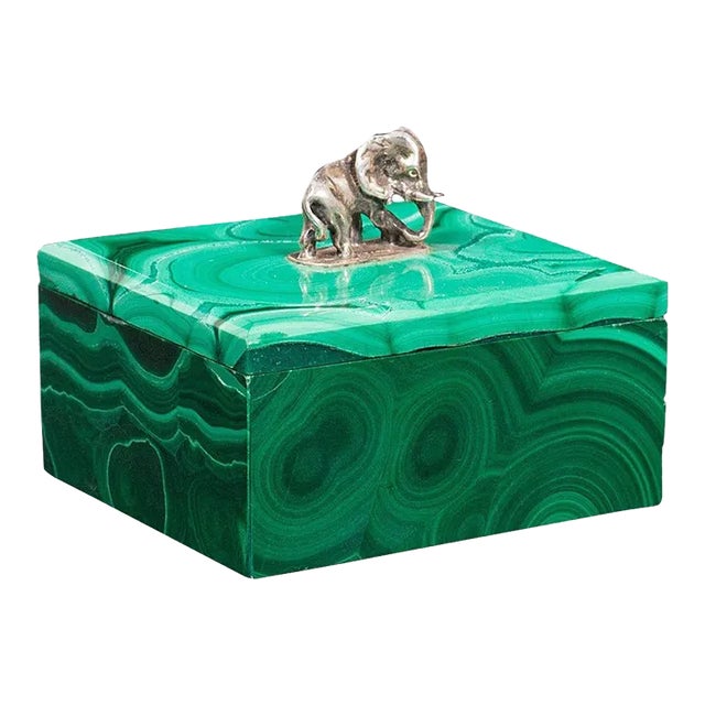 Small Antique English Malachite & Silver Trinket Box For Sale