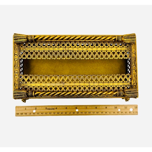 VTG Hollywood Regency Rope and Tassel Gilt Fligree Tissue Box Holder With Claw Feet (M4). For Sale In Atlanta - Image 6 of 8