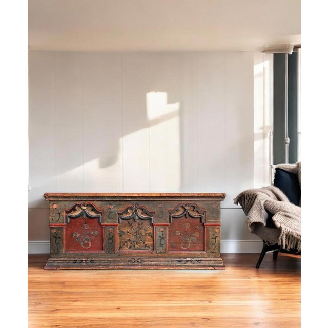 1822 Alpine Blue Floral Painted Blanket Chest For Sale - Image 3 of 18