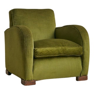 Italian Art Deco Lounge Chair in Original Green Velvet, 1950s - 2 Available For Sale