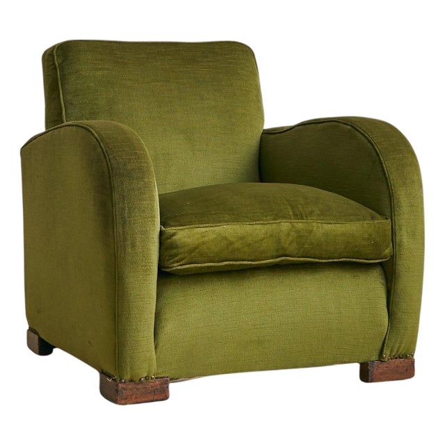 Italian Art Deco Lounge Chair in Original Green Velvet, 1950s For Sale