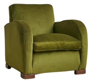 Italian Art Deco Lounge Chair in Original Green Velvet, 1950s