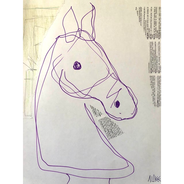 2020s Cassandra Auker Original Horse Drawing W/ Collage Elements on Paper For Sale - Image 5 of 6