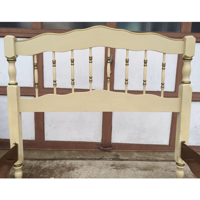 Vintage White and Gold French Provincial Twin Bed With Spindle Detailed