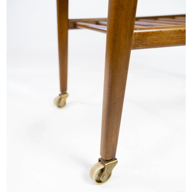 1960s Danish Teak Side Table with Shelf & Wheels, 1960s For Sale - Image 5 of 11